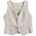 thumbnail image 2 of Amazhiyu Womens Pure Linen Sleeveless Button Down V Neck Crop Top Summer Causal Vest Waistcoat, 2 of 6
