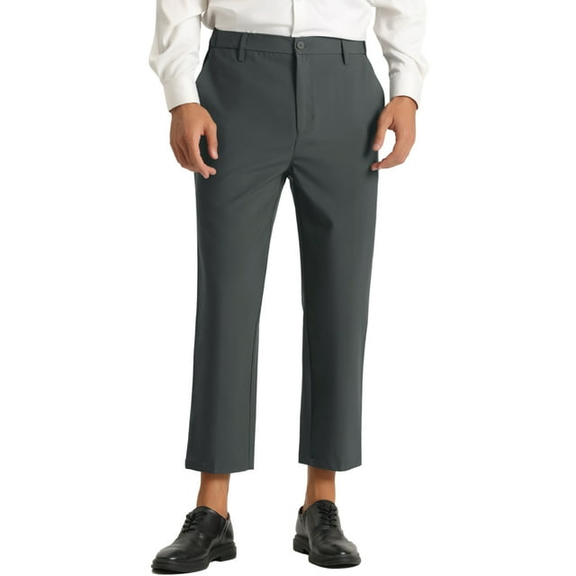 Lars Amadeus Pantalones De Vestir PaHombre Color Sólido Frente Plano Slim Fit Business Pantalones Recortados Gris oscuro S
