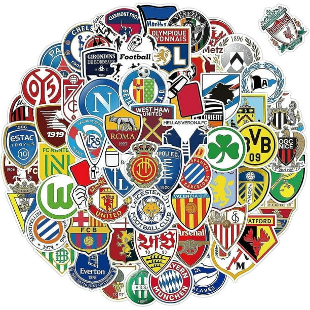 100Pcs Soccer Team Logo Stickers, Soccer Club Sticker Pack, Waterproof Vinyl Stickers, Match Stickers for Laptops