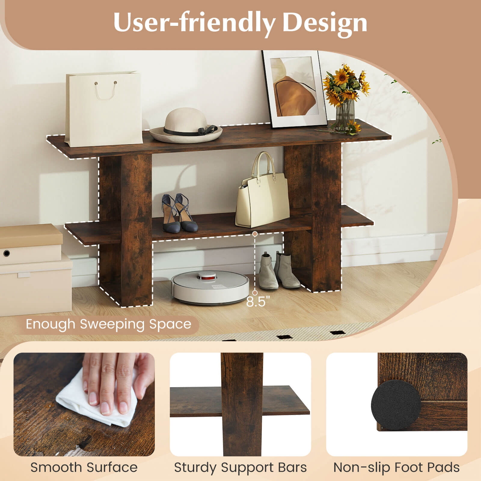 Costway TV Stand for up to 55 Inches TV Entertainment Center with Storage Shelf for Bedroom Rustic Brown