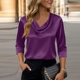 thumbnail image 6 of Fgvctg Silk Tops For Women Satin Trendy Pure Color Long Sleeve Top Crewneck Shirt Loose Casual Work Office Clothes Light Purple XL, 6 of 7