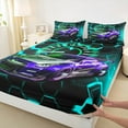 thumbnail image 6 of Manfei Racing Car Full Sheet Sets, Neon Cyan Sheet Set Full, Futuristic Honeycomb Bed Sheets Set Full Size, Super Cozy Room Decoration, 4 Pieces, 6 of 7