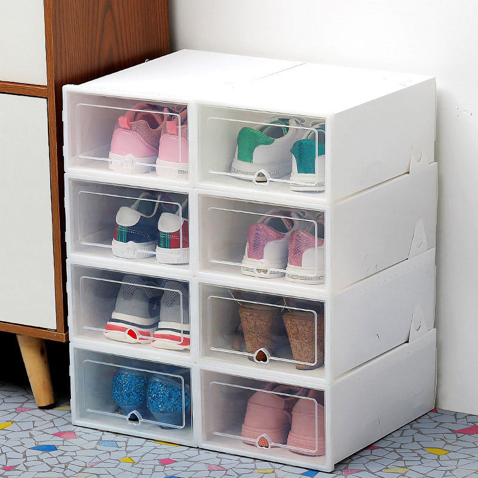 TIDYAVE Shoe Boxes Clear Plastic Stackable, Shoe Storage Organizer Boxes  Easy Installation All in One Shoe Box with Doors 6 Tier Foldable Shoe Box