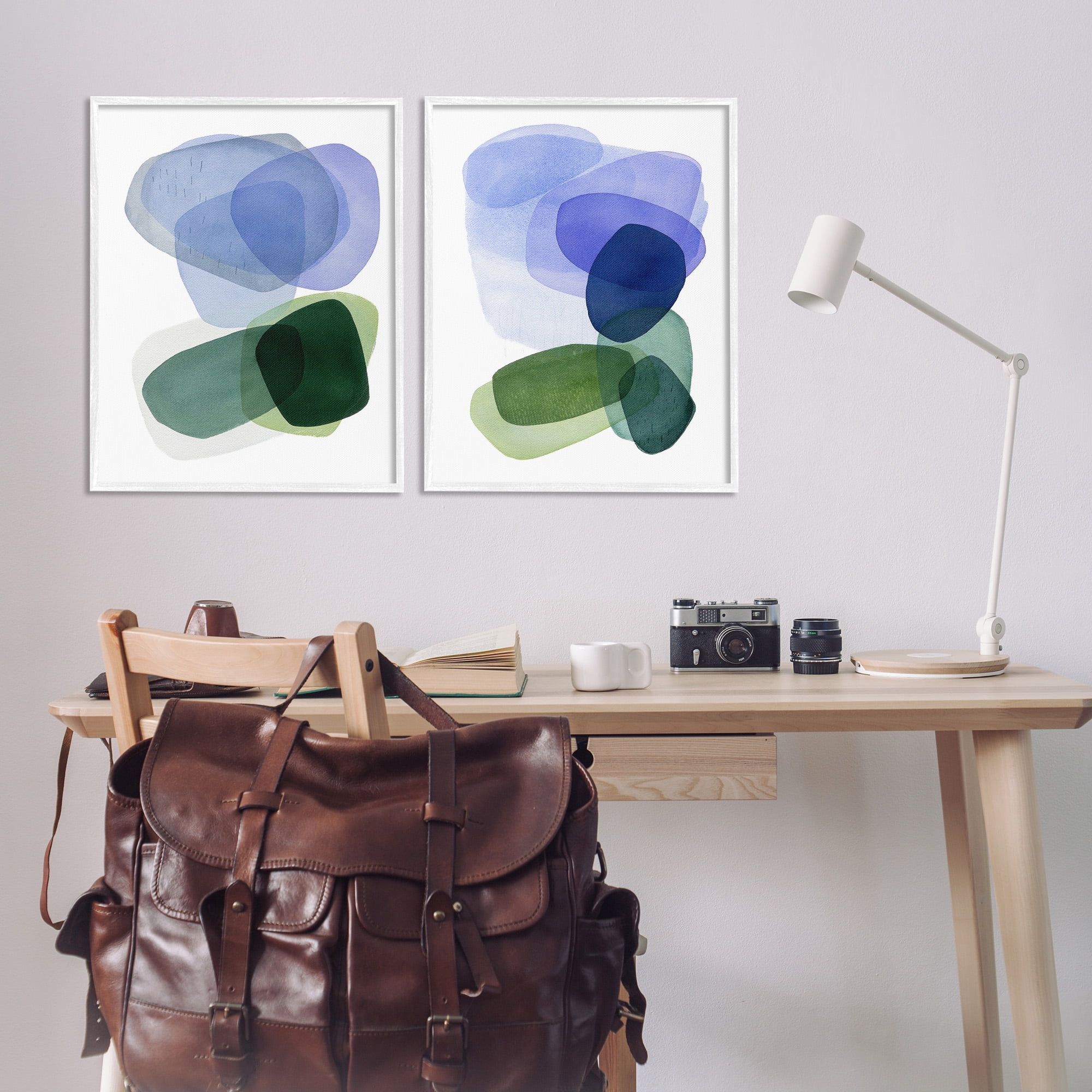 Stupell Industries Minimal Oblong Shapes Abstract Painting White Framed Art Print Wall Art, 24 x 30, Set of 2