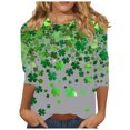 thumbnail image 2 of Cavosen St Patricks Day 3/4 Sleeve Shirts for Women Crew Neck Green Shamrock Print Irish T-Shirts Holiday Pullover Blouse Casual Festival Tops Trendy Summer Vacation Tees XL, 2 of 5
