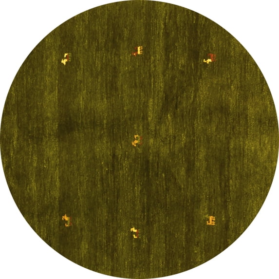 Ahgly Company Machine Washable Indoor Round Abstract Yellow Contemporary Area Rugs, 3' Round
