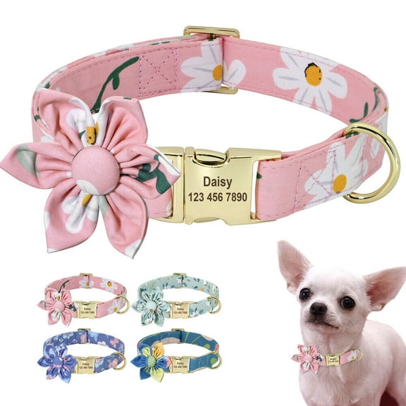 Didog Personalized Floral Nylon Dog Collar Engraved Pet Name Collars Adjustable