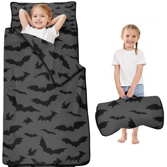 Bat Silhouette Halloween Pattern Toddler Nap Mats for Kids Preschool,50"x20" Sleeping Mat Bag or Kids,Toddler Sleeping Bag,Toddler Nap Mat or Daycare