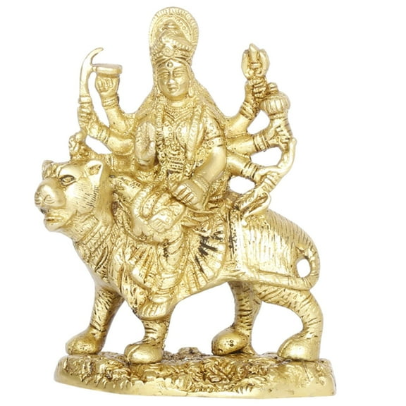 Brass World Brass Durga Maa Sherawali MATA Devi Goddess Sitting on Lion Statue Idol for Home Decor Puja Temple Mandir Showpiece Gifts 5.5 Inch