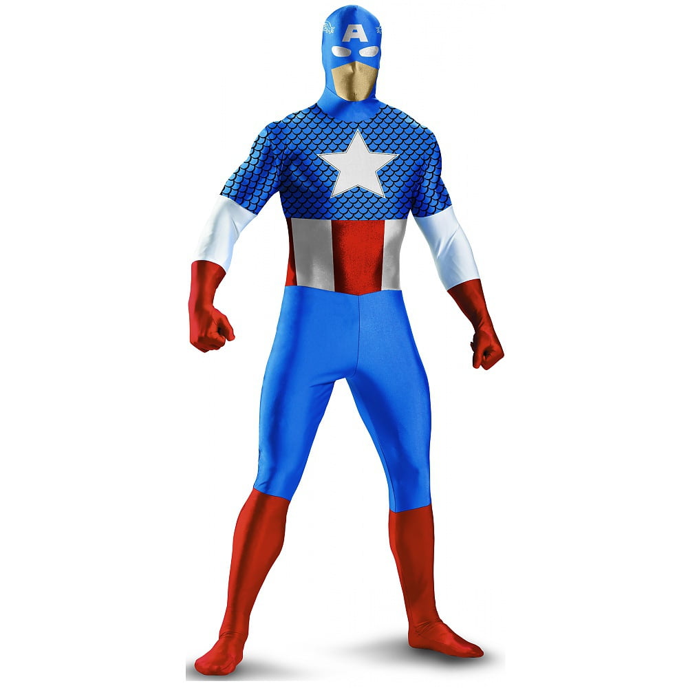 Deluxe Superhero Full Bodysuit Adult Costume Captain America Red