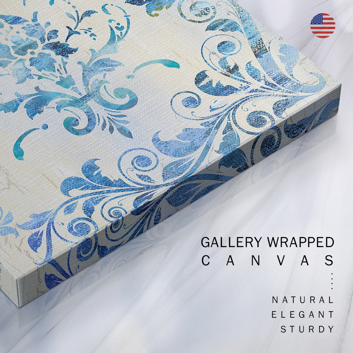 Wexford Home Blue Abstract Wall Art 24 x 24 inches Set of 4 Flower Pattern Canvas Prints Wall Decoration for Living Room Bathroom Bedroom