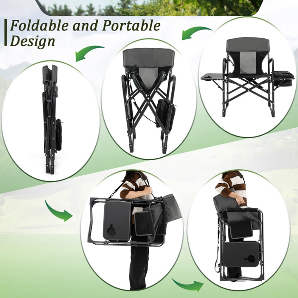 Aimee Lii Folding Camping Directors Chair with Cooler Bag and Side Table, Portable Chairs for Adults, Comfy Outdoor Chair, Black