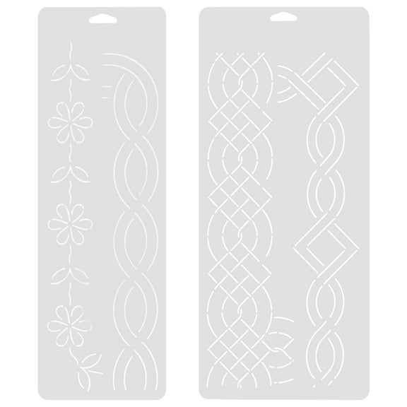 Topbathy 2-Pack White Plastic Border Stencils for Quilting, Fabric Cutting, Sewing Supplies & Handmade Craft Projects