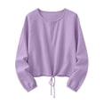 thumbnail image 4 of GUACER Long Sleeve Drawstring Tops for Women Casual Crew Neck Relaxed Fit Pullover Blouse with Cuffed Sleeves, 4 of 6
