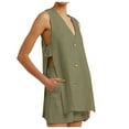 thumbnail image 1 of Women's Oversized Linen Set, Summer Breathable Casual V Neck Button Down Vest + Elastic Waist Shorts, 1 of 5