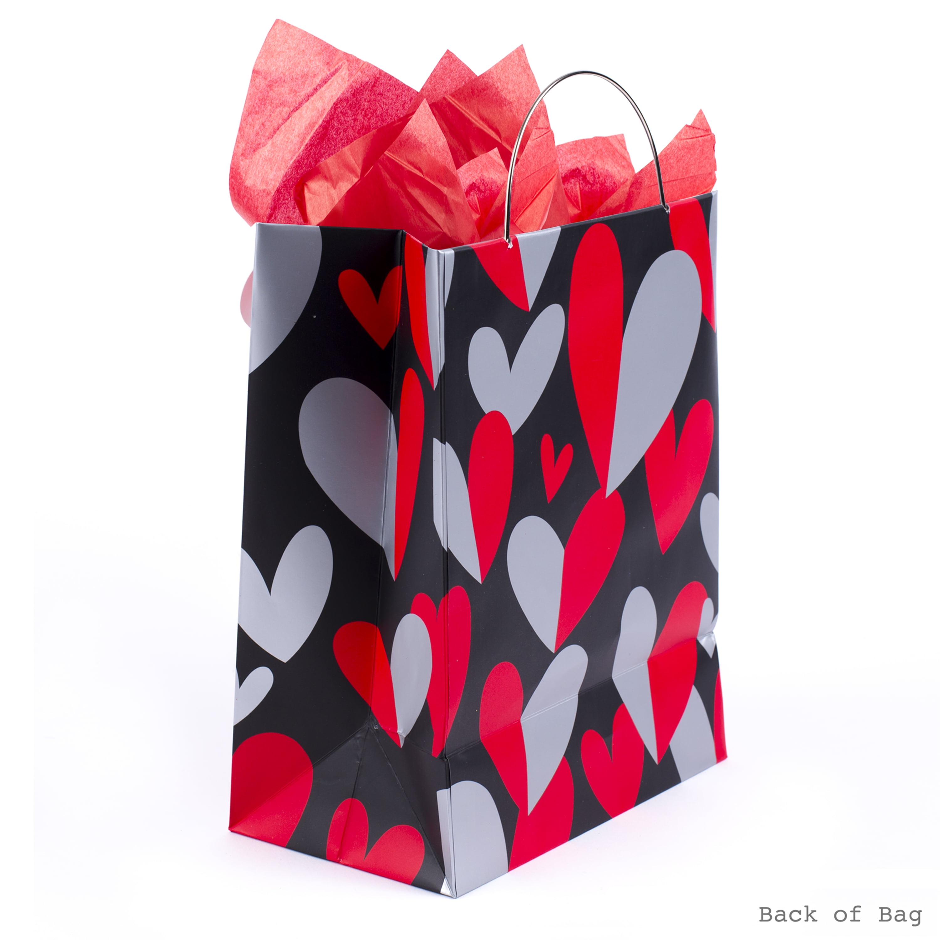 Hallmark 8 Medium Valentine's Day Gift Bags with Tissue Paper 3 Bags: Red with Black, Pink, White Stripes and Hearts 