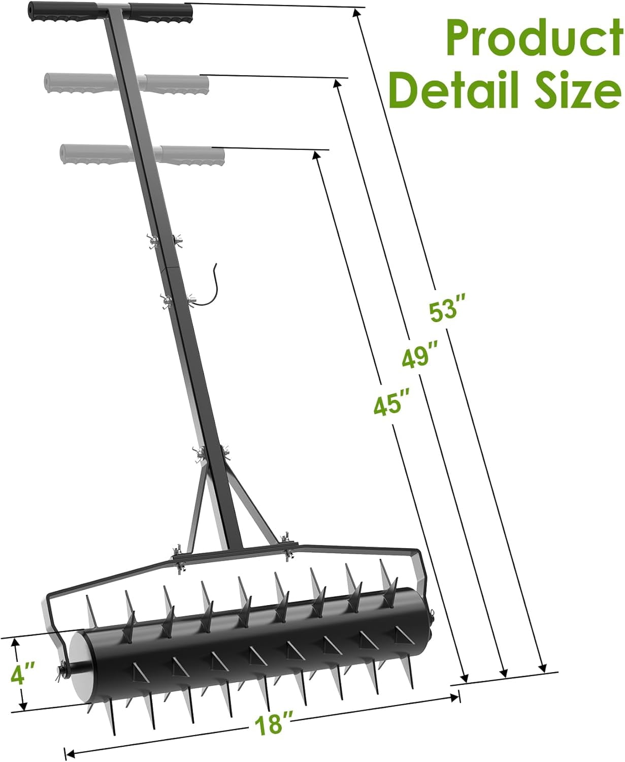 DKMOCO 18in Rolling Lawn Aerator, Heavy Duty Aerator Lawn Soil Spikes Penetrator w/3 Adjustable Height Handles, Manual Aerator Lawn Tool for Garden Yard