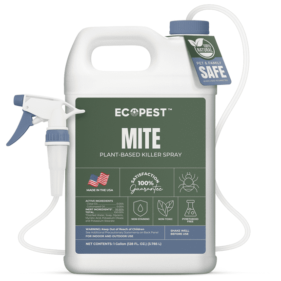 Mite Spray – Natural Killer for Dust, Bird, Spider, Scabies & Other Mites | Bedding & Furniture-Safe | Treatment for Chickens, Poultry, Dogs, Cats, Reptiles & Other Pets | Indoor & Outdoor (1 Gallon)