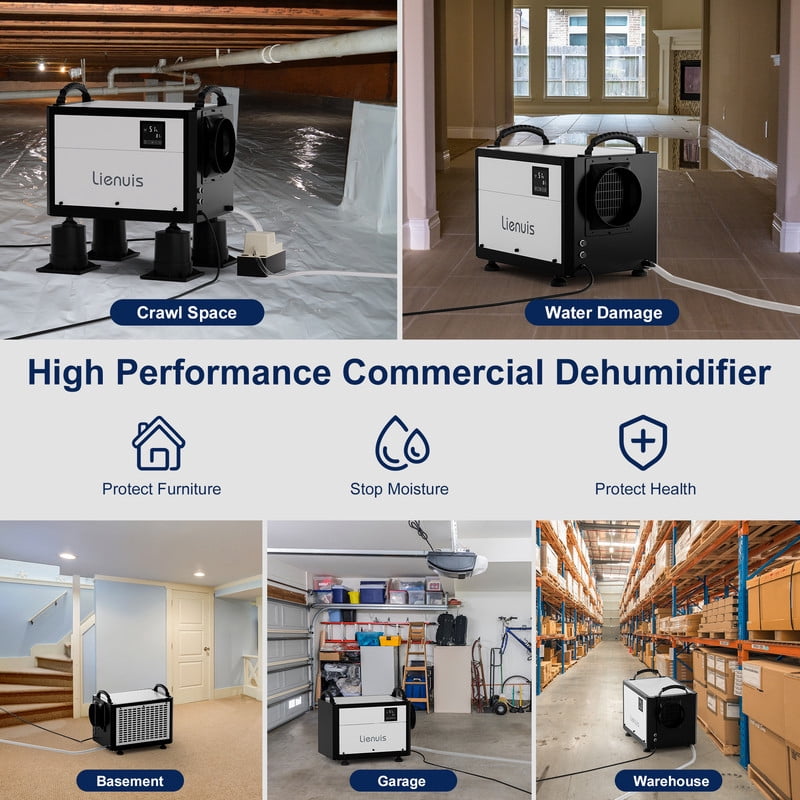 125 pt. 7,000 sq. ft. Bucketless Commercial Dehumidifier in White with Auto Defrost