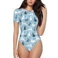 thumbnail image 1 of Balery Black White Gray Rabbit Body de cuello redondo de manga corta para mujer Tops de manga corta Tops básicos-X-Large, 1 of 7