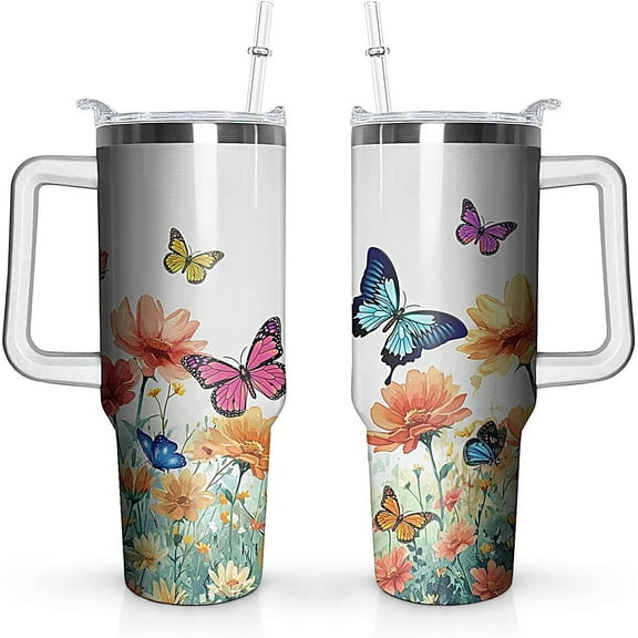 40 oz Butterfly Tumbler with Handle and Straw Lid,Leak Proof Travel Stainless Insulated Tumbler,Cup Holder Friendly,Perfect for Outdoor Travel Car and Sports