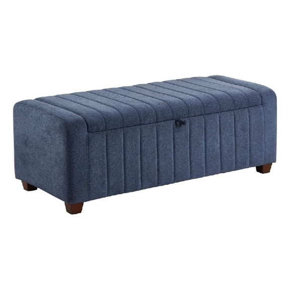 Doa Storage Bench- Channel Tufted- Blue Boucle Upholstery 50 Inch