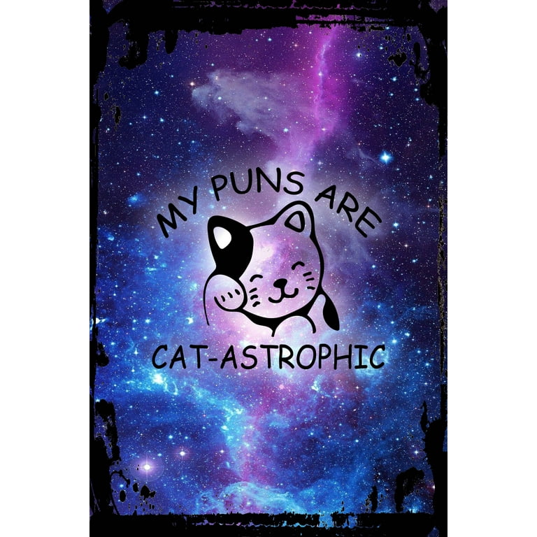 Galaxy Inspirational Wall Art Flat Canvas Wall Art Print My Puns are Cat-Astrophic  Funny Self-Aware Waving Lucky Cat Wall Sign Decor Funny Gift 12 x 16 inch 