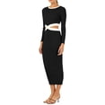 thumbnail image 6 of SAYOO Women Midi Bodycon Dress Patchwork Round Neck Long Sleeve Knitted Ribbed Dress Spring Fall Cutout Skinny Dress, 6 of 9