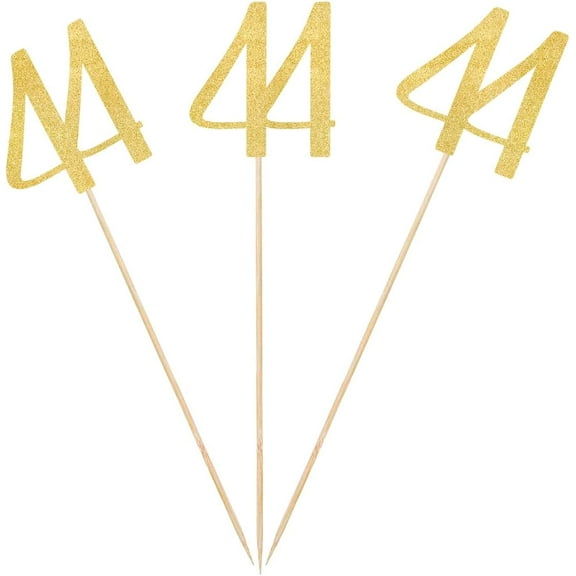 Gold Glitter 44th Birthday Centerpiece Sticks, 12-Pack Number 44 Table Topper Anniversary Party Decorations