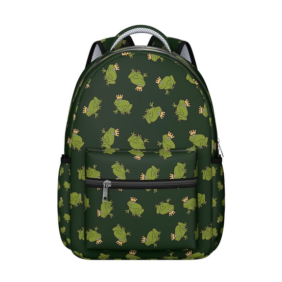 Cute Cartoon Frog and Mushroom Print Backpack for Student Durable Composite Oxford Cloth, Waterproof Scratch-Resistant, Comfortable Adjustable Straps, Multifunctional for School and Outdoors