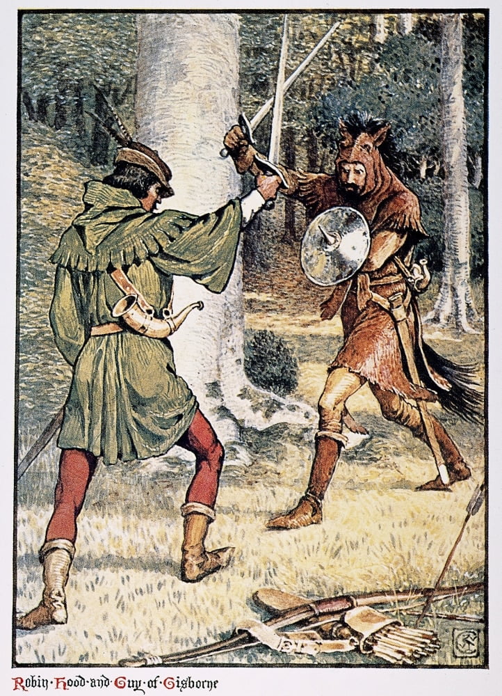 7x5 Inch Print Robin Hood & Guy of Gisborne by Henry Gilbert 1912 