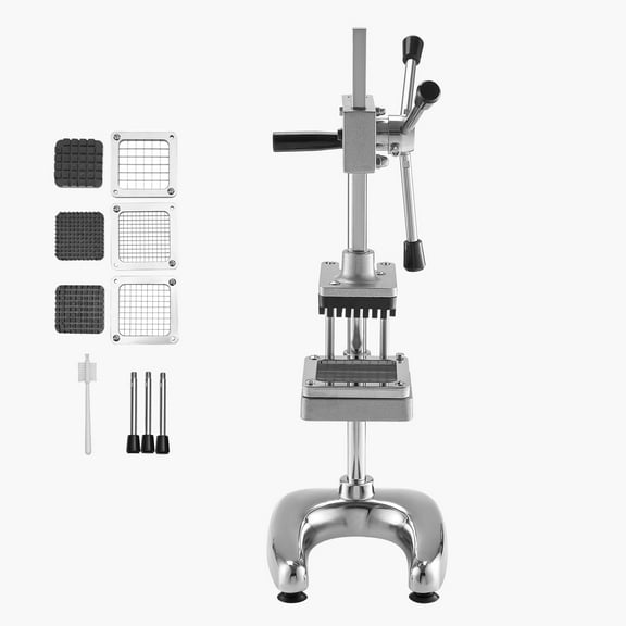 KFFKFF Commercial French Fry Cutter, Stainless Steel Vegetable and Fruit Chopper with 3 Interchangeable Blades (1/2-Inch, 3/8-Inch, 1/4-Inch), Manual Potato Slicer for Home and Restaurant Use