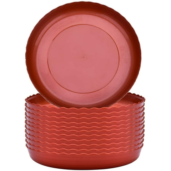 Cytimo 6.3 Inch x 6.3 Inch Round Brown PP Wave Plant Saucers with UV Resistant 12 Count