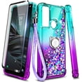 thumbnail image 2 of Nagebee Phone Case Compatible for TCL 30 V 5G with Tempered Glass Screen Protector (Full Coverage), Sparkle Glitter Liquid Bling Diamond [Ring Holder & Wrist Strap] Women Girls Cute Case (Aqua/Purple), 2 of 6