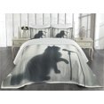 thumbnail image 2 of Ambesonne Cat Quilted Coverlet 3 Pcs, Bath Shadow of a Singing Kitty, Queen Size, Dark Blue Grey Off White, 2 of 4