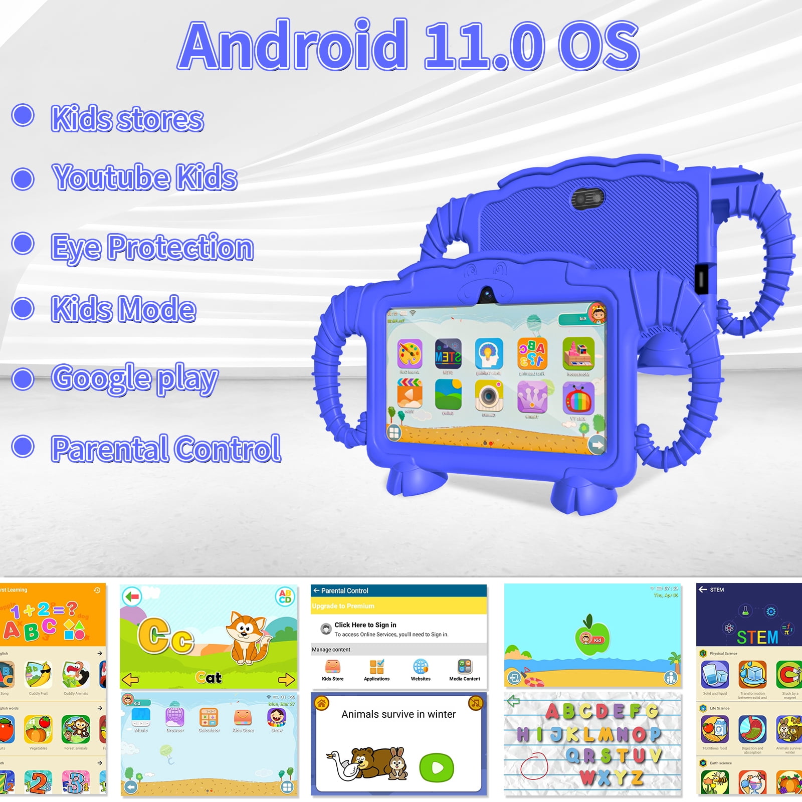 Kids Tablet, 7 inch Android Tablet for Kids, 6GB RAM 32GB ROM Quad-Core Toddler Tablet with Shockproof Case, Bluetooth, WiFi, Parental Control, 2MP+2MP Dual Camera, GPS, Games