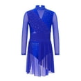thumbnail image 3 of Hansber Kids Girls Lyrical Dance Dress Long Sleeve Sparkle Mesh Cutout Back Ice Figure Skating Leotard Dress Blue 12, 3 of 7