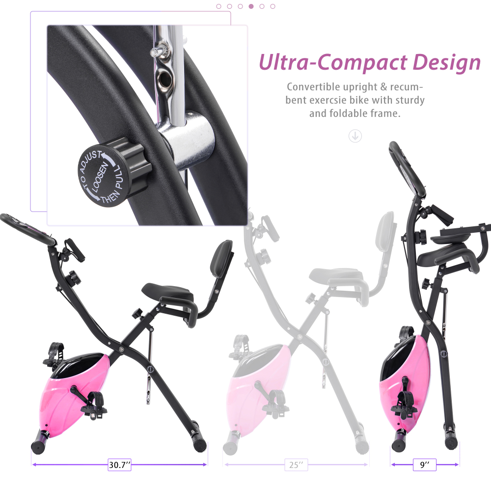 Folding Exercise Bike Upright Recumbent X Bike 16 Level Adjustable Resistance Foldable Stationary Bike with LCD Display Arm Bands for Home Gym Workout Multiple colors available