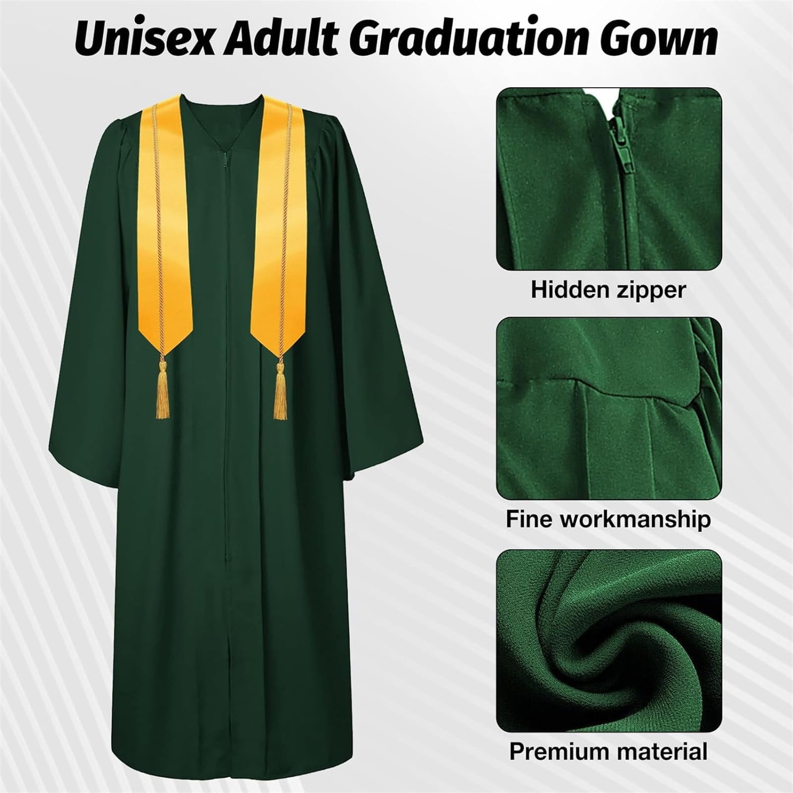 2025 Graduation Cap And Gown Set With Tassel Pendant Honor Cord Stole, Dark Green Woven Bachelor Graduation Outfit For High School College Students - 5-Piece Graduation Attire