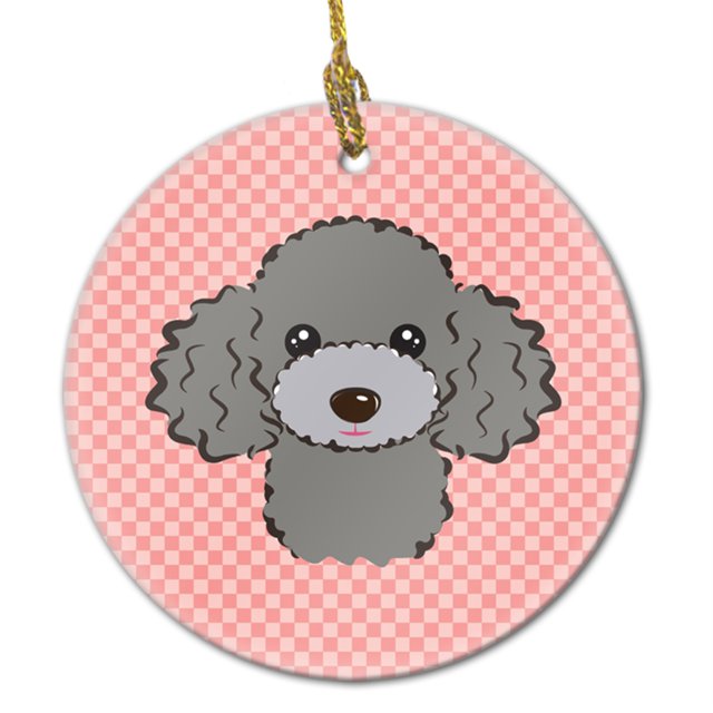 Adorno de cerámica Checkerboard Pink Silver Grey Poodle BB1259CO1 Caroline's Treasures BB1259CO1
