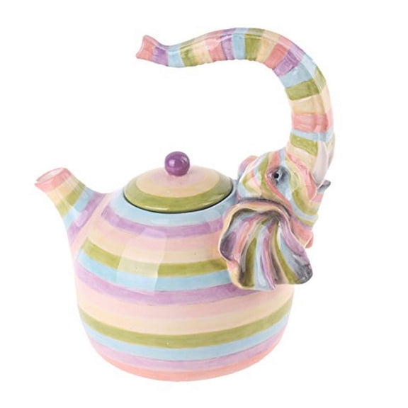 Blue Sky Clayworks Ceramic Colored Elephant Teapot, 8.5 x 6.5 x 9", Multicolor