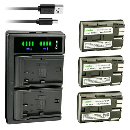 Kastar 3-Pack Battery and LTD2 USB Charger Replacement for Canon DM-MVX3i MVX3i DM-MVX100i MVX100i DM-MVX150i MVX150i DM-MVXLi MVXLi DM-MV30 MV30 MV30i DM-MV100 MV100i MV100X MV100Xi