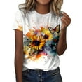 thumbnail image 1 of Gibobby Playera de Manga Corta con Cuello Redondo Camiseta con estampado de y flores de manga corta con cuello redondo y moda informal de verano para mujer(Blanco,M), 1 of 4