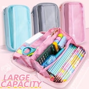 Deli Pencil Case for Kids,Large Capacity Foldable Pencil Pouch with 4 Compartments, School Supplies Organizer Bag for Students, Teens and Office Use,Pink