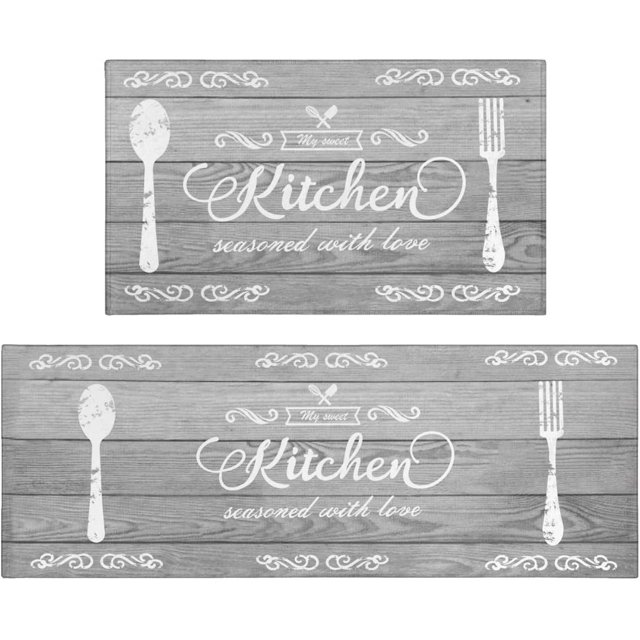 Kitchen Rugs and Mats Non-Slip Washable Anti-Fatigue Kitchen Mats 2 Pieces Black Kitchen Rug Floor Comfort Mats for Kitchen Sink Front Two Piece, Grey 17x30+17x47inch