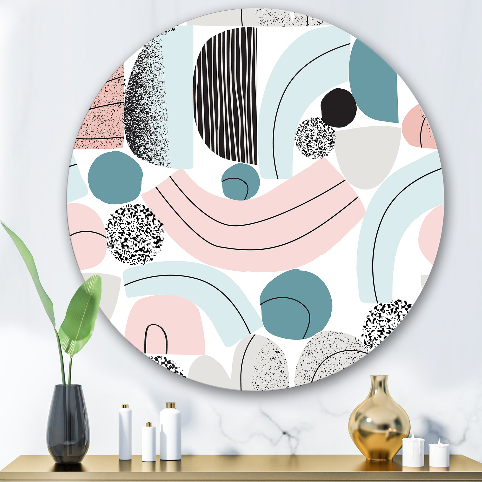 Designart 'Art Collage In Pastel Colors' Modern Circle Metal Wall Art 36x36 - Disc of 36