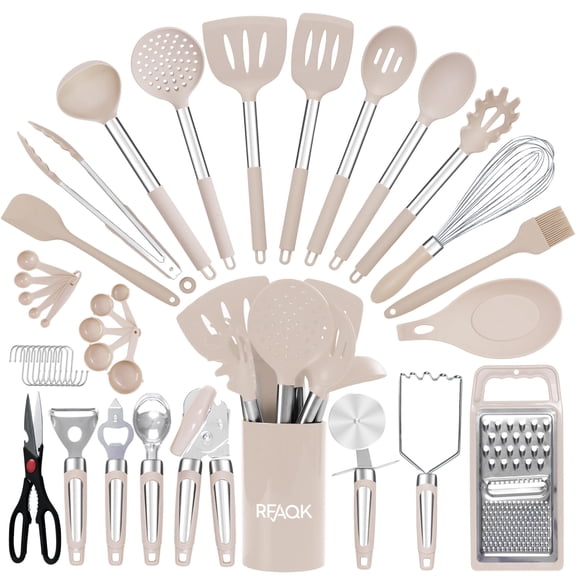 RFAQK Ensemble d'Ustensiles de Cuisine en Silicone avec Support, 40 Pcs Résistant à la Chaleur pour Ustensiles de Cuisine Antiadhésifs, Gadgets de Cuisine Inclus