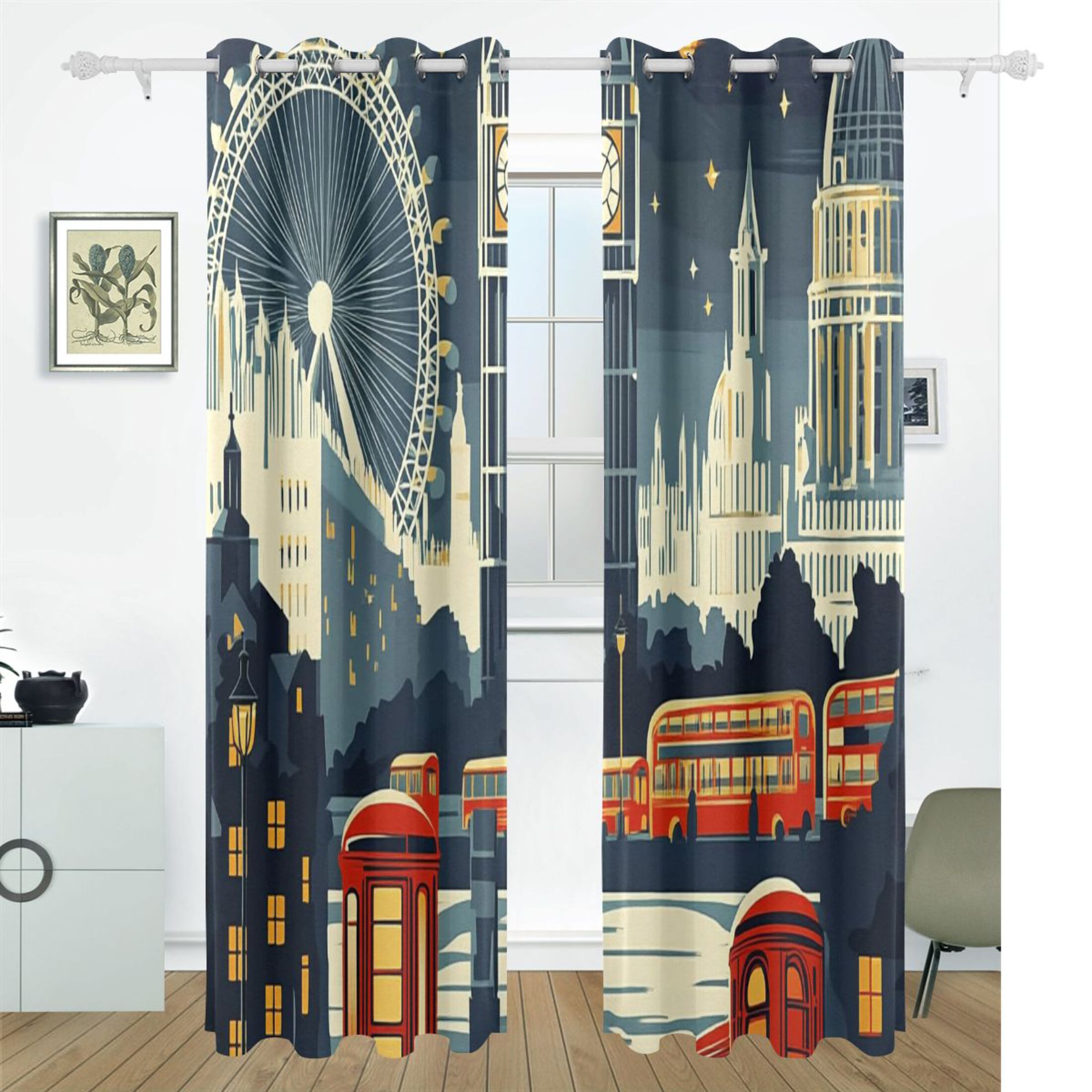 Abstract Style Scenery Blackout Curtains for Living Room Bedroom 55W x 72/84L Insulated Window Drapes 2 Panels