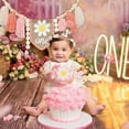 thumbnail image 7 of Boho Pink Daisy Handmade Burlap Birthday High Chair Banner Wild One Cake Topper Birthday Cone Hat Happy Birthday Party Decorations for Baby Girls, 7 of 7