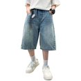 thumbnail image 3 of Huanglei Stylish Boys’ Casual Shorts For Tweens – Modern Loose Fit Korean Bottoms For Boys Everyday Wear ，Boys Casual Denim Shorts /Size 4-5 Years(Blue), 3 of 4